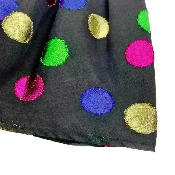 RARE TOPSHOP Premium  Black Mini Skirt Size 6 Pink Gold Polka Dots Retro Party - Picture 6 of 13